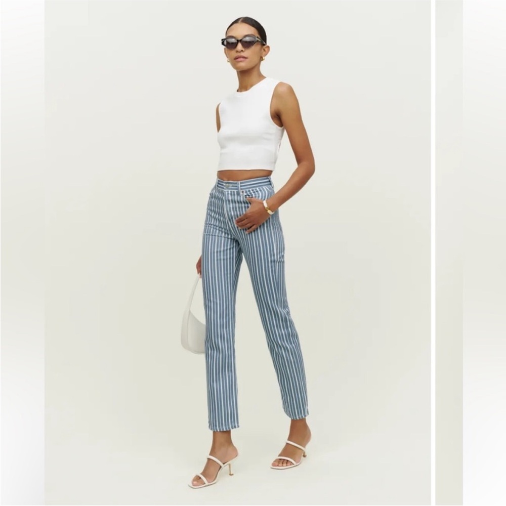 Reformation | Cynthia Striped High-Rise‎ Straight Jeans | Metro Stripe | Size 27